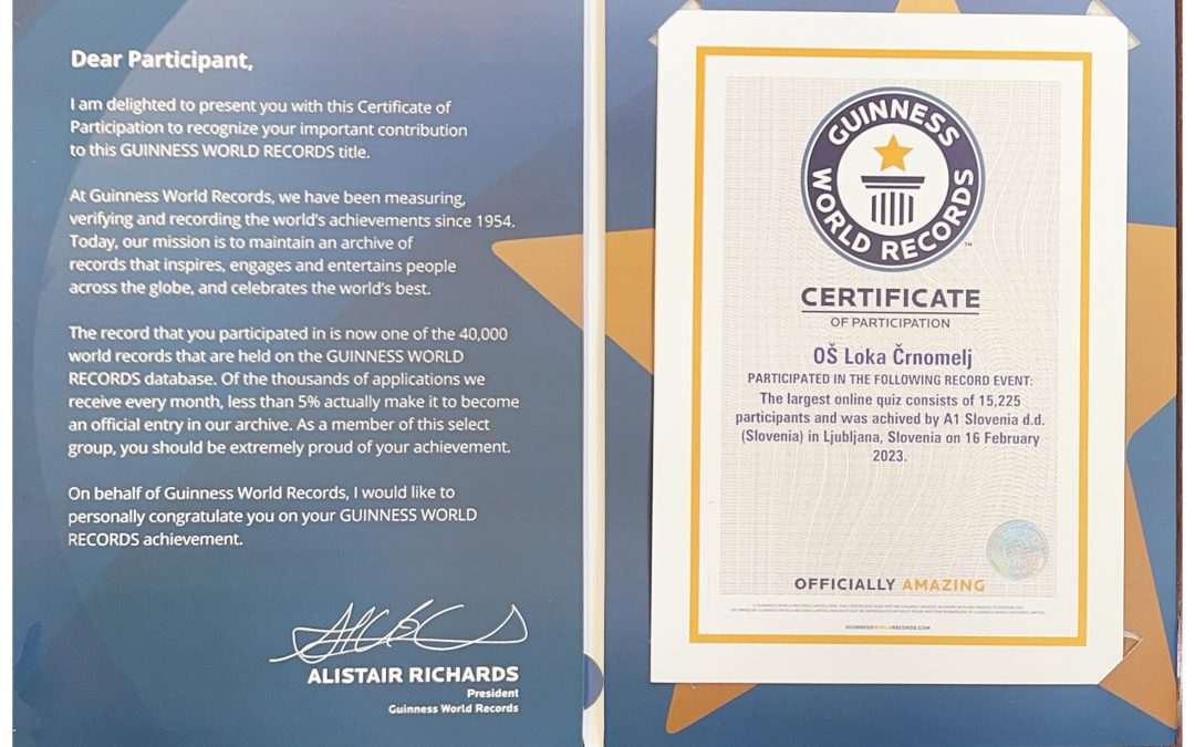 OŠ Loka je prejela uradni certifikat Guinness World Records